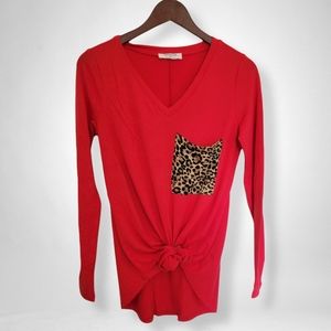 Ruby Red Leopard Pocket Long Sleeve Top Zenana
